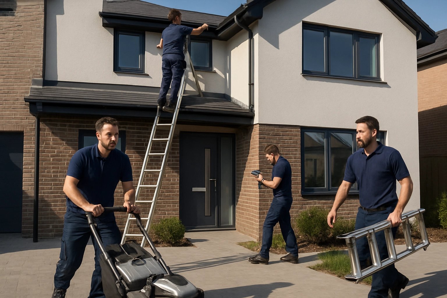 Professional property maintenance team working on a roof in Nottingham